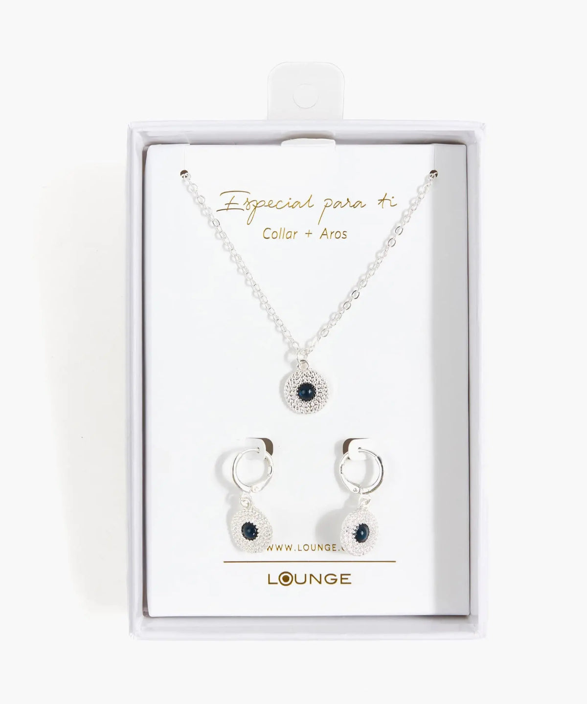 Set Collar Y Aros Con Piedra Azul