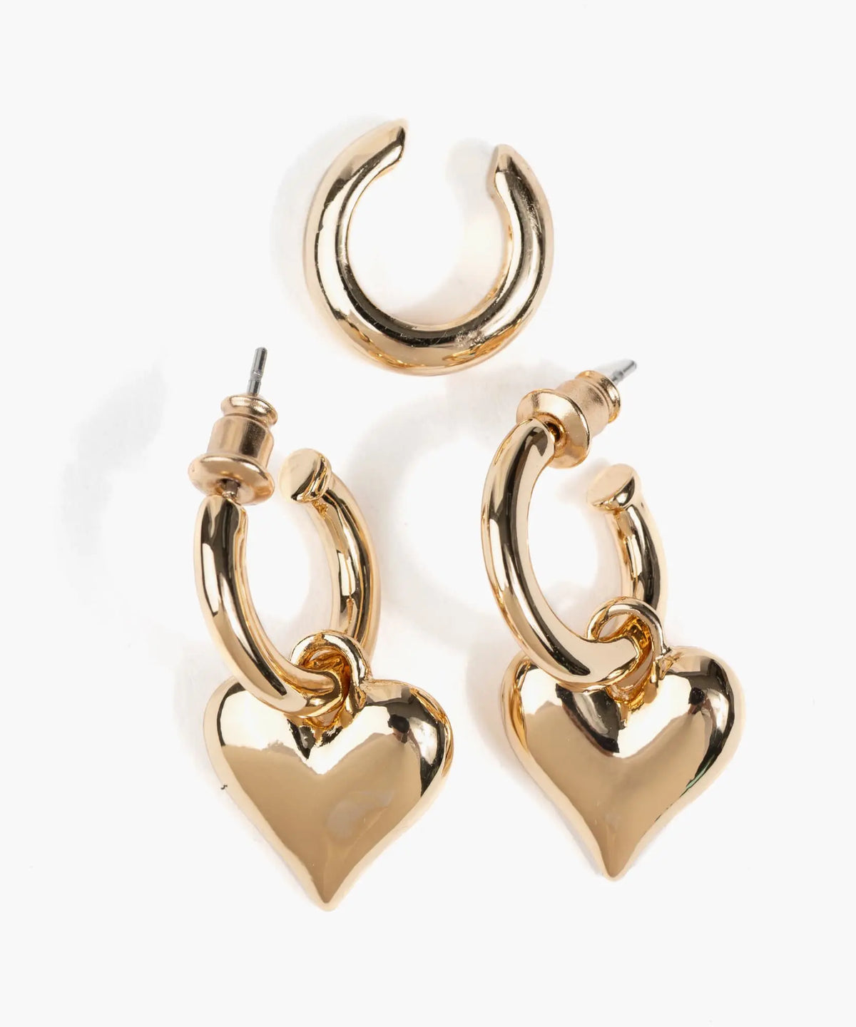 Set Aros Colgante Corazón Y Cuff