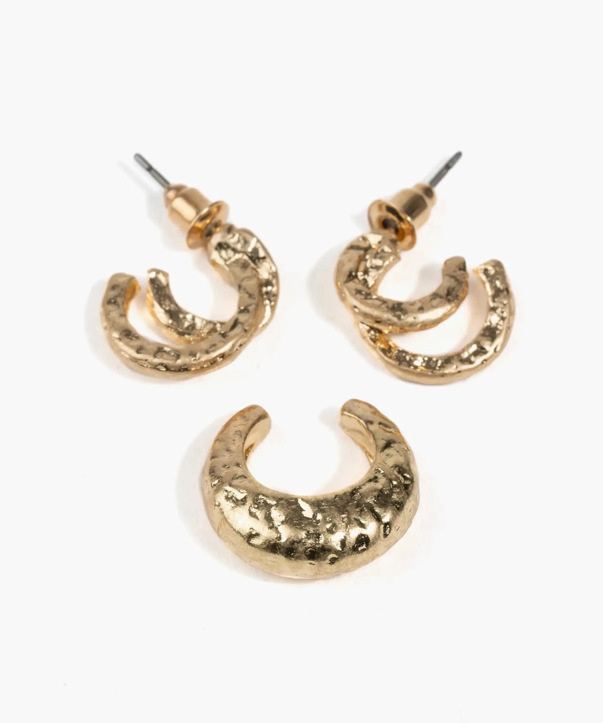 Set Aros Argollas Dobles Y Cuff