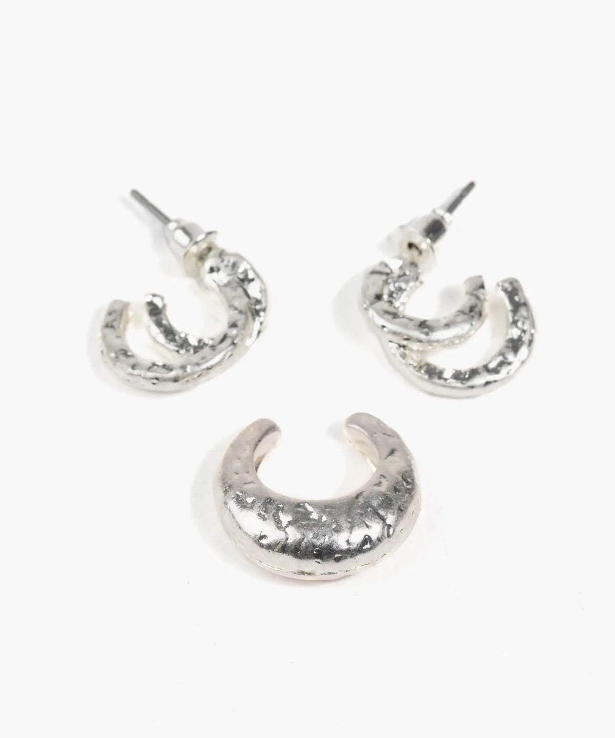 Set Aros Argollas Dobles Y Cuff