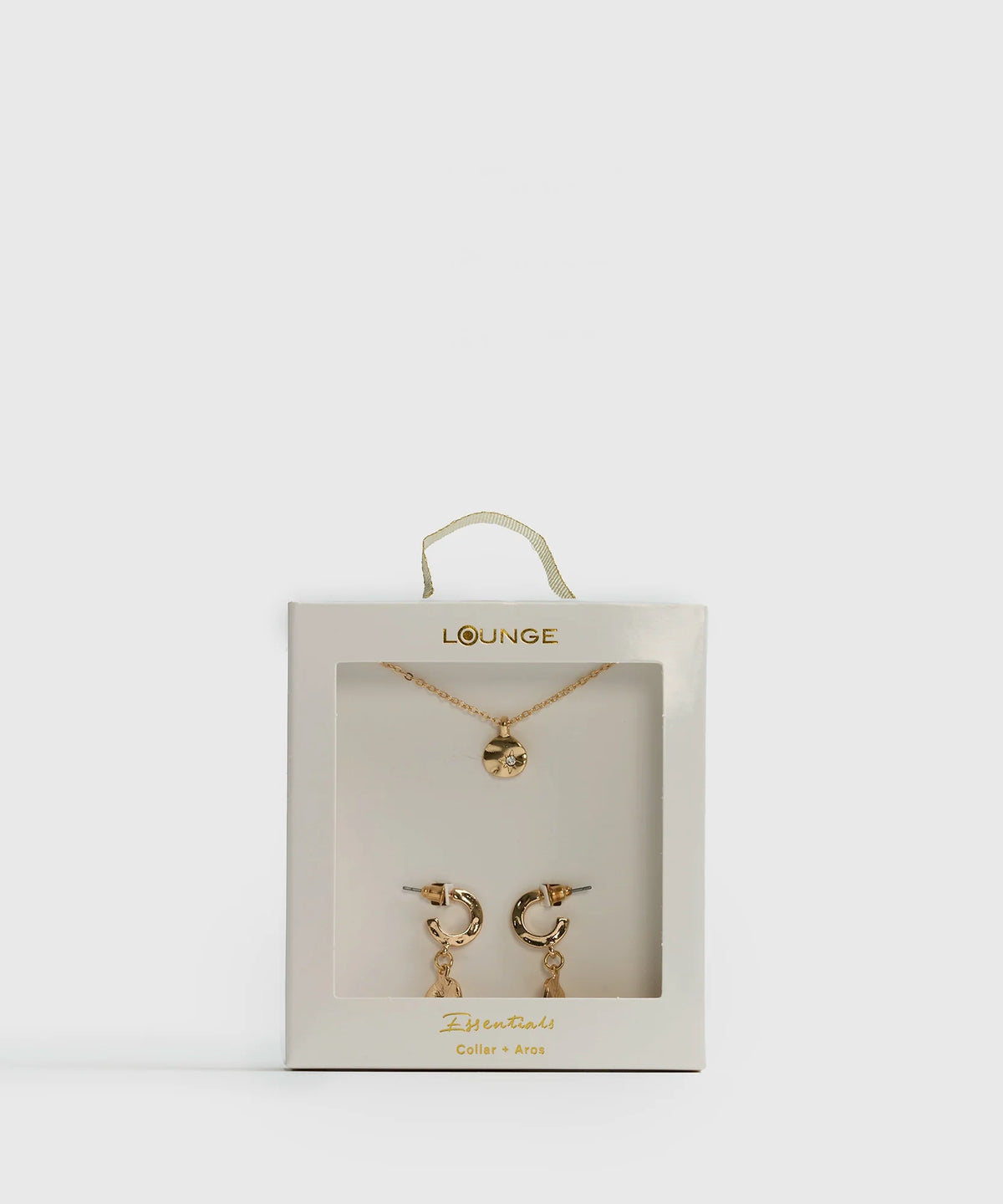 Set Collar Y Aros Circulo Machacado Strass Estrella