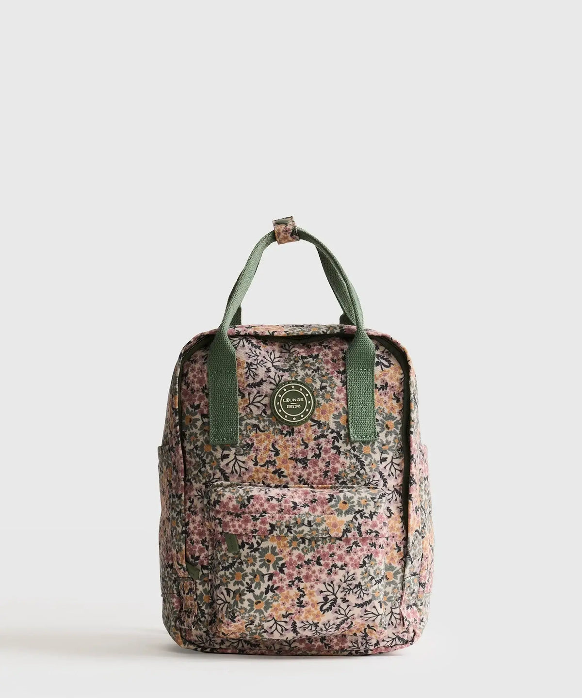 Mochila Canvas de Lounge con diseño floral y asas, ideal para organizar tus pertenencias.