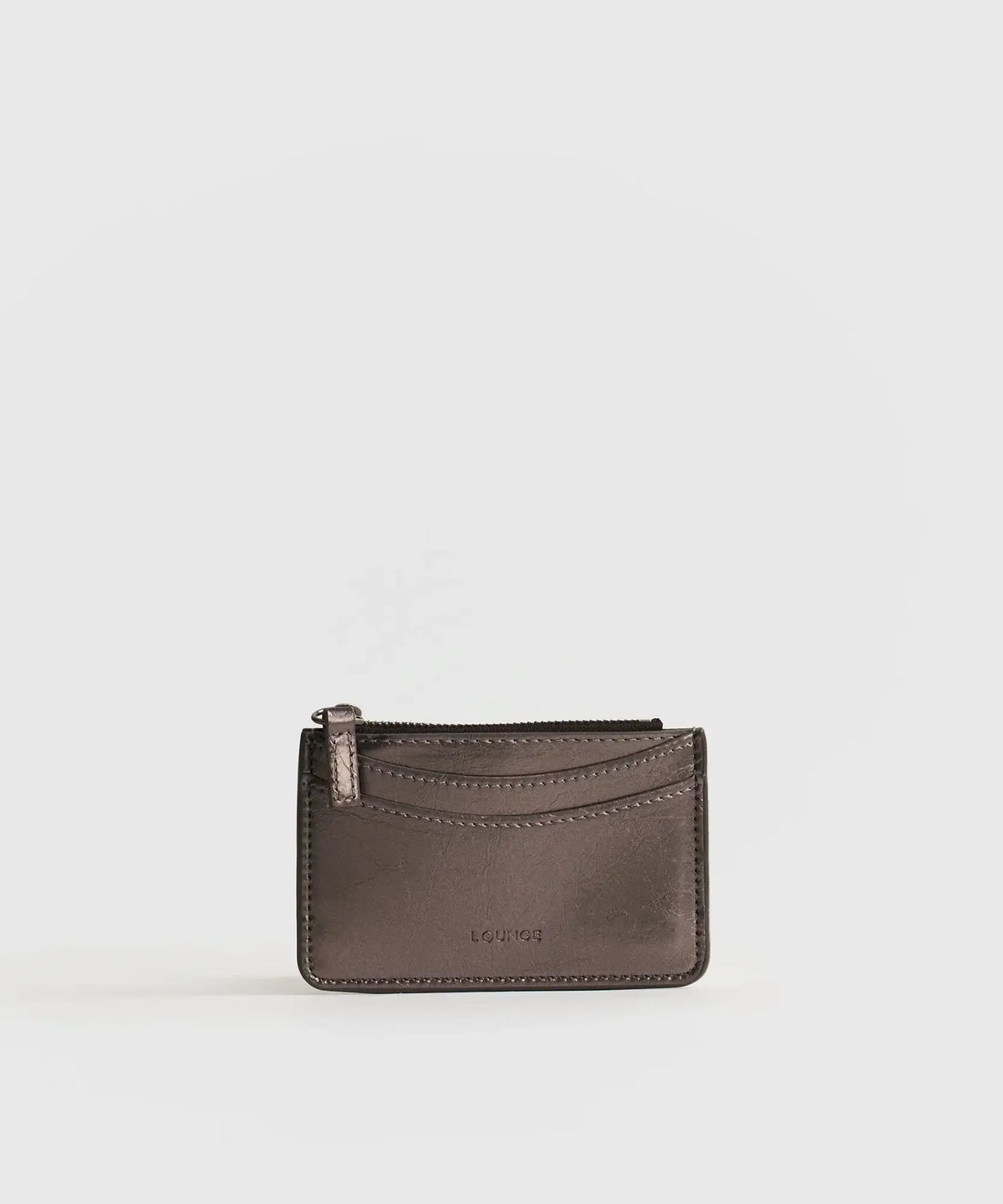 Tarjetero Boho gris compacto de Lounge con compartimentos para tarjetas y bolsillo central con cierre.