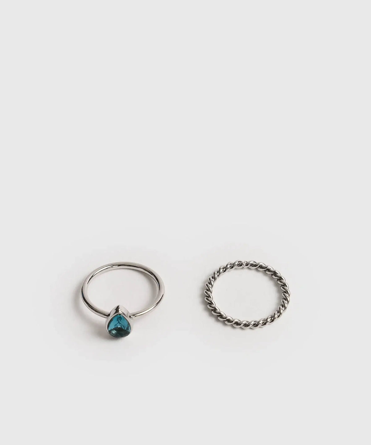 Set Anillos Piedra Woman de Lounge: anillo de acero inoxidable con piedra y anillo trenzado, color plateado, talla S.