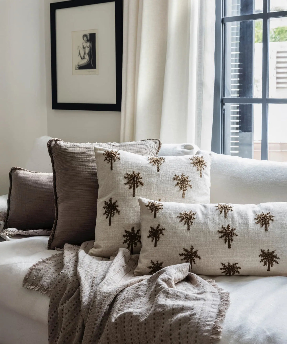 Cojín Algodón Palmeras Bordadas