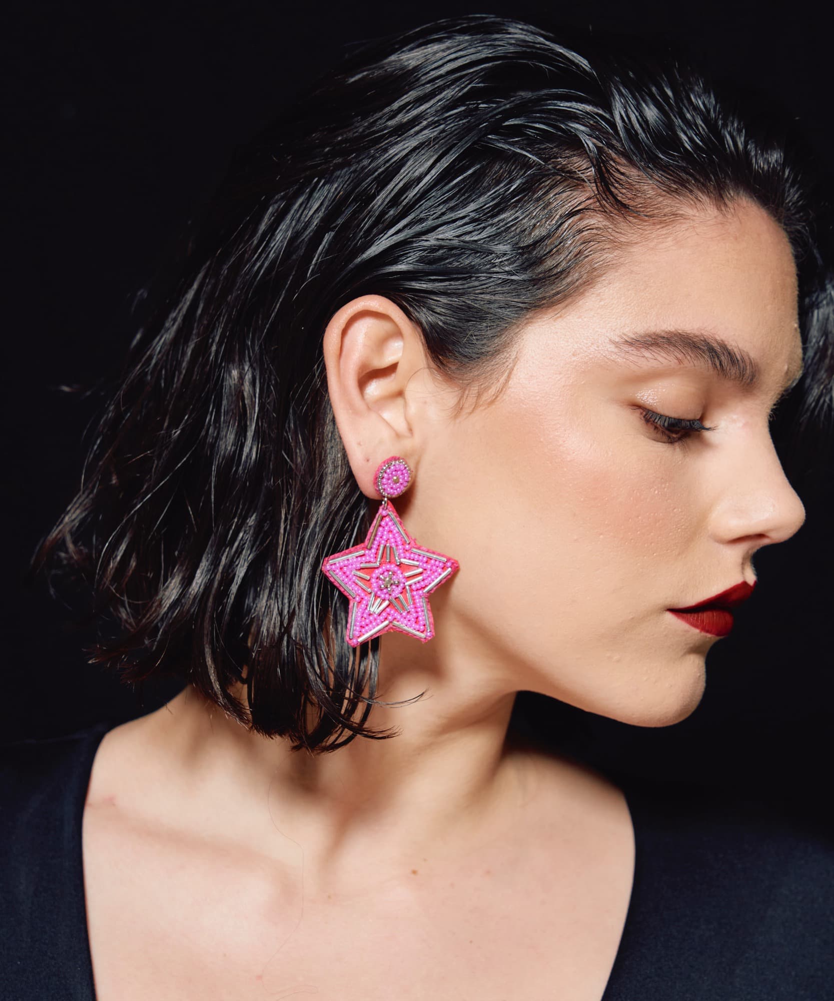 Aros Mostacillas Fucsia