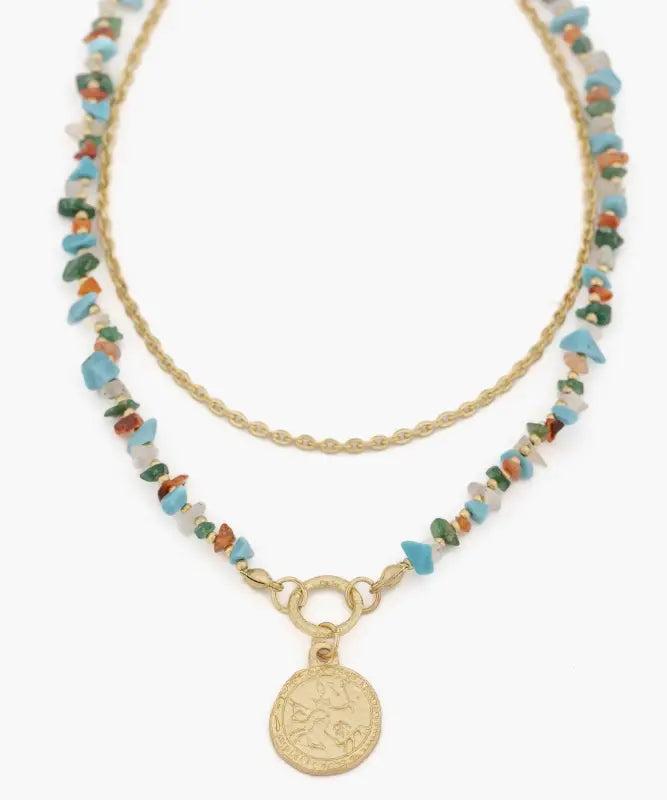Collar Piedras Y Moneda