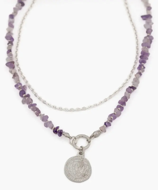 Collar Piedras Y Moneda