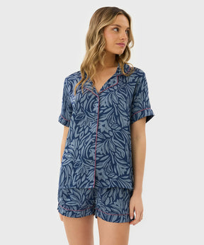 Pijama Camisero Hojas Satinado