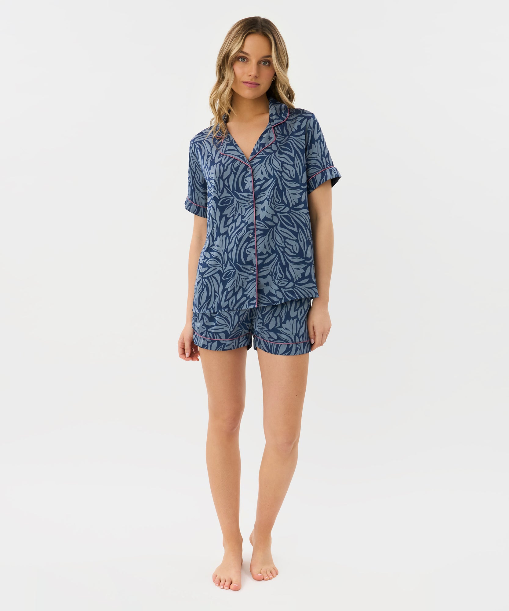 Pijama Camisero Hojas Satinado