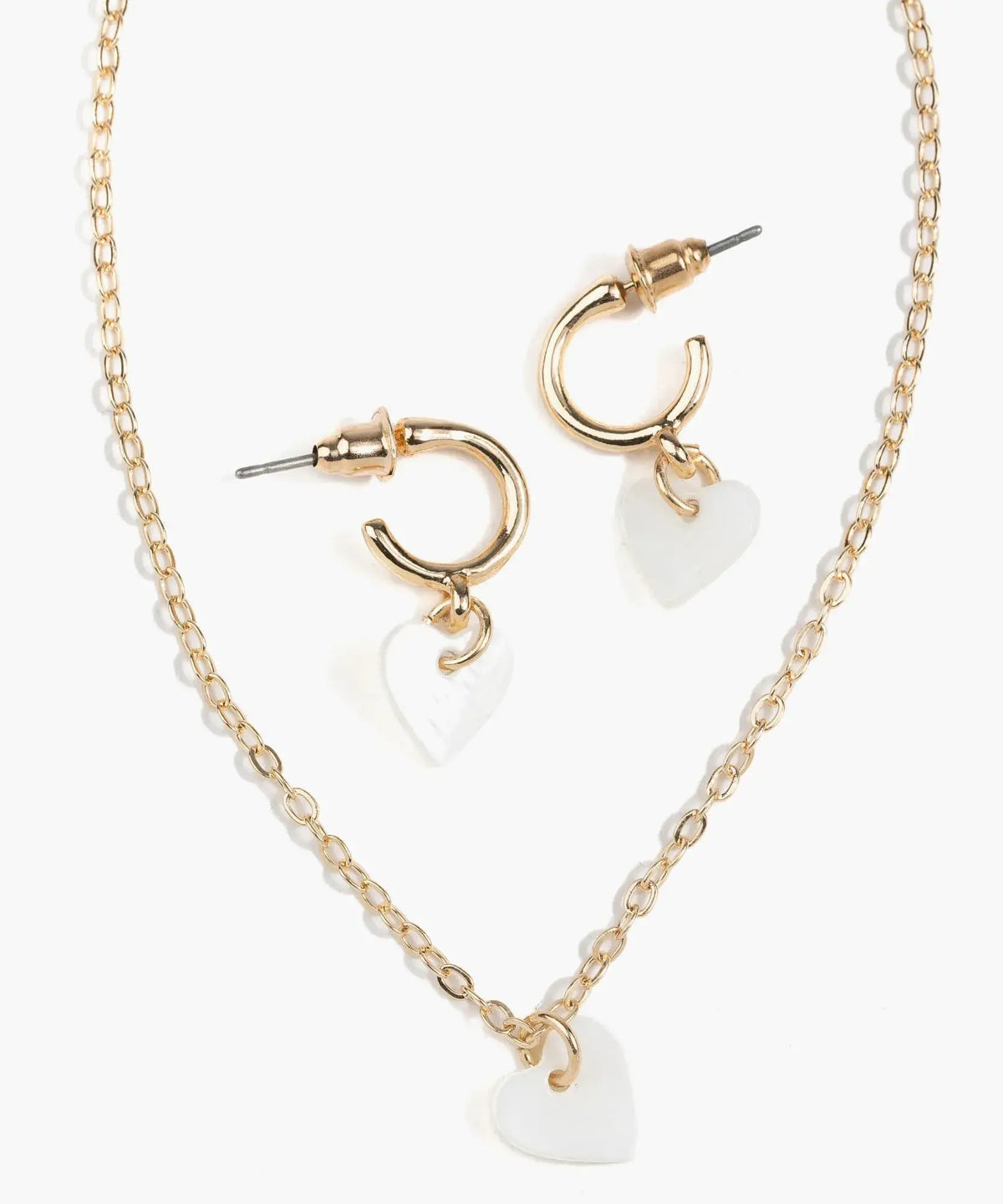 Set Collar Y Aros Corazón Blanco