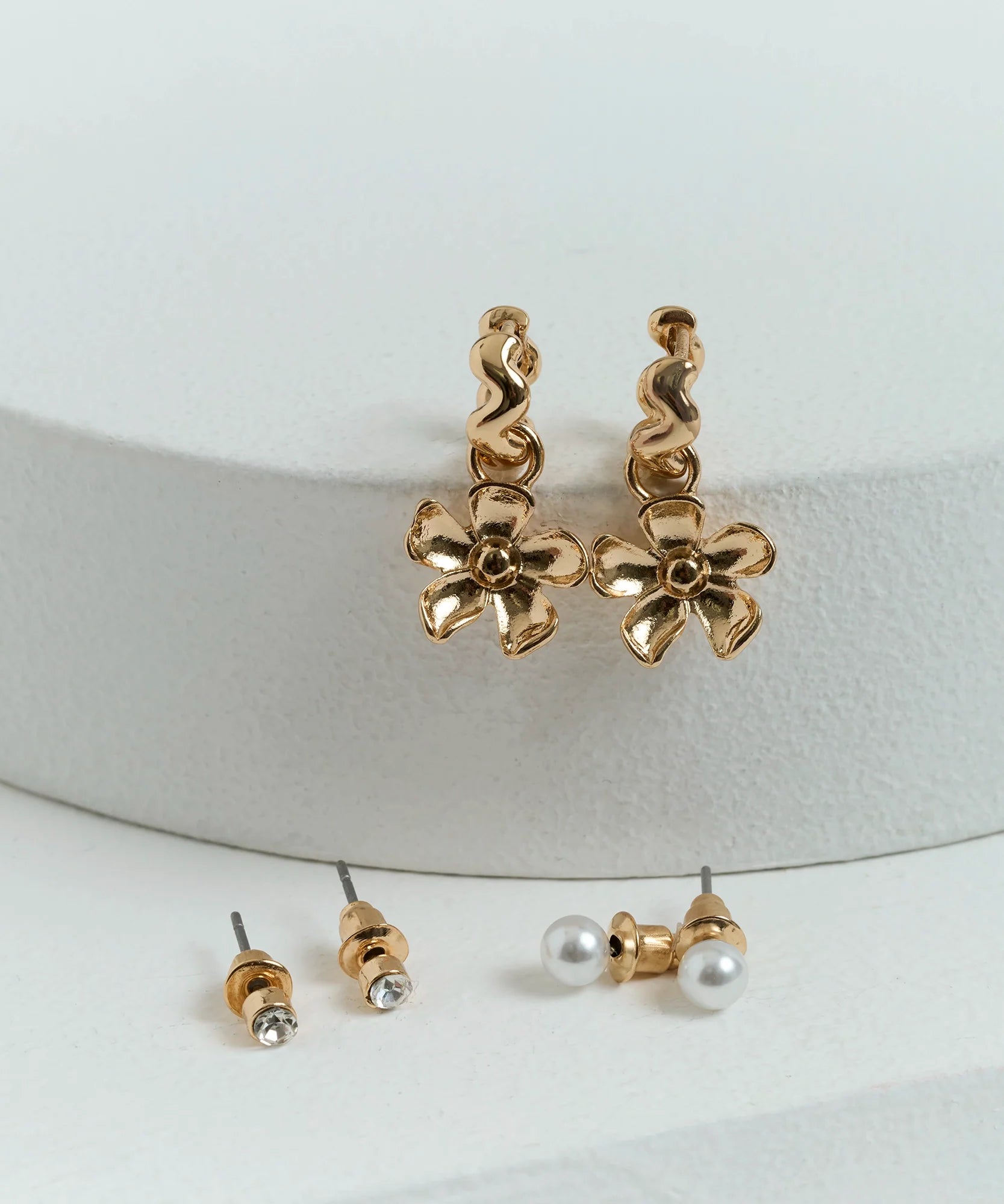 Set Aros Perla Flores Punto Luz