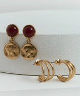 Set Aros Argollas Abiertas Piedra Machacada Boho