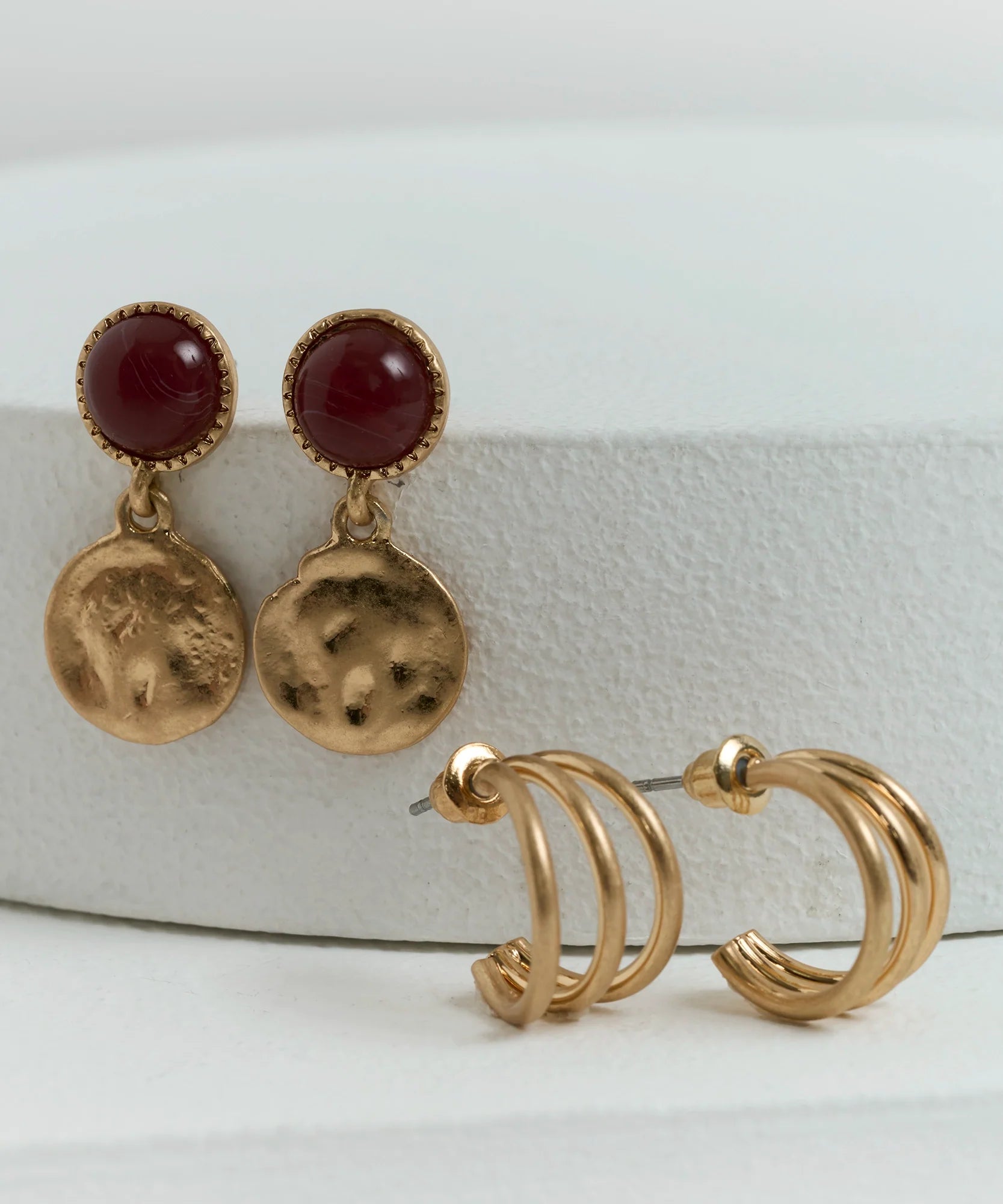 Set Aros Argollas Abiertas Piedra Machacada Boho