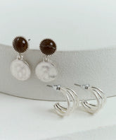 Set Aros Argollas Abiertas Piedra Machacada Boho