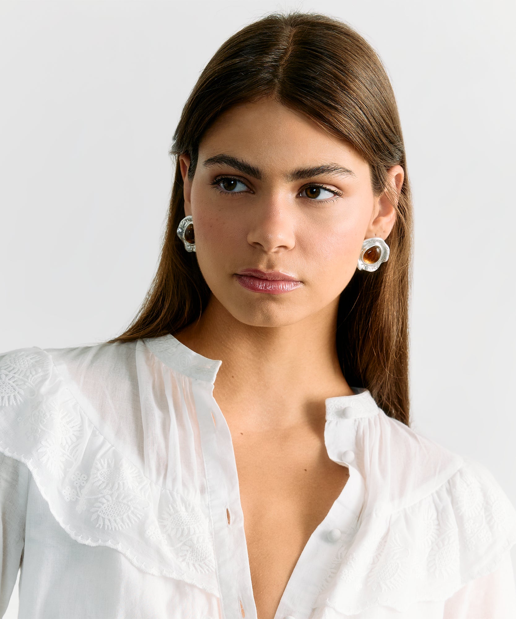 Aros Clip Machacado Piedra Boho