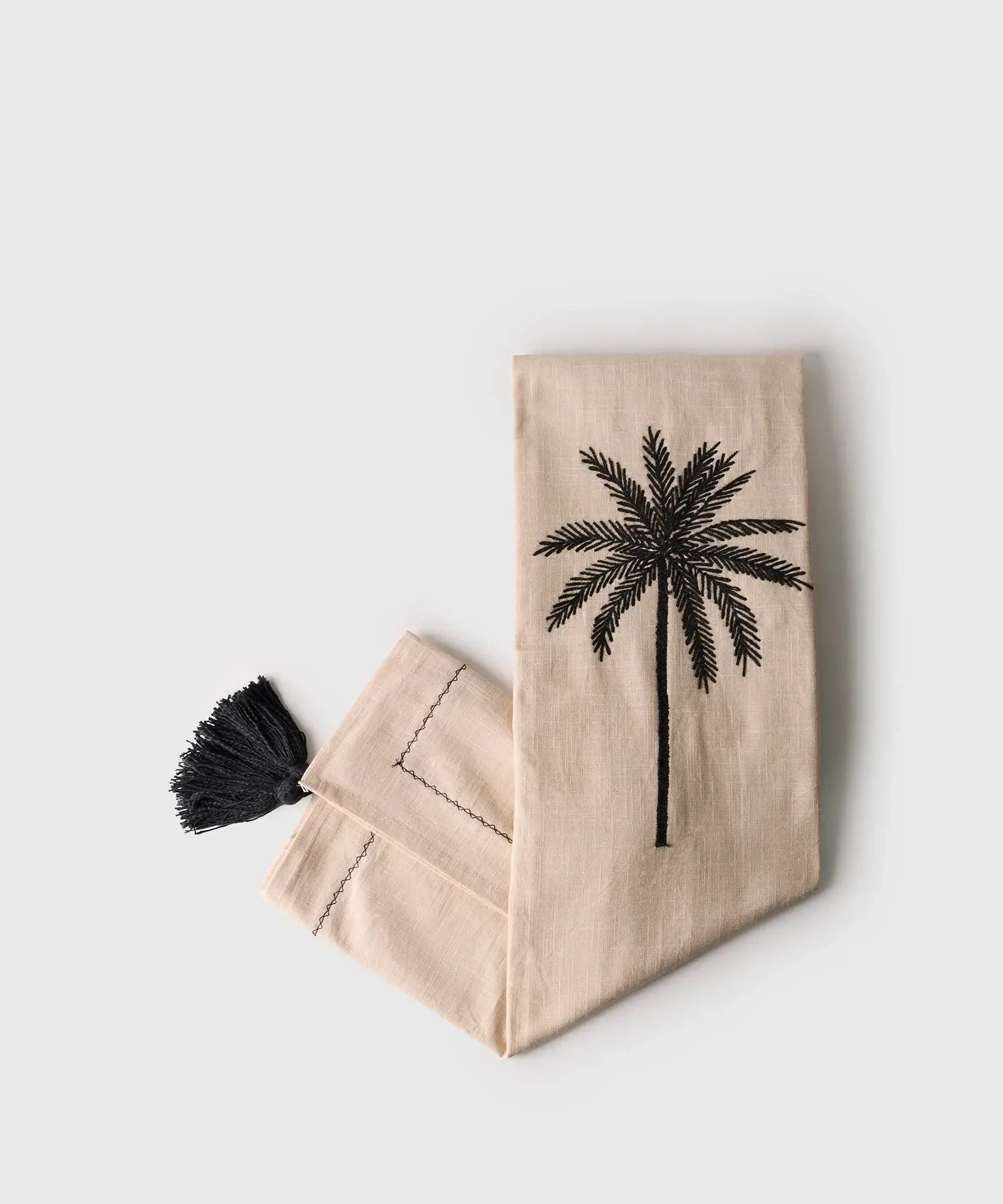 Manta Palmeras Bordadas de Lounge, manta de algodón con palmeras bordadas y tassel de 120 x 230 cm.