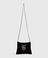 Cartera Bandolera Velvet Fiesta de Lounge, pequeña de fiesta en velvet con diseño bordado y strap de cadena.