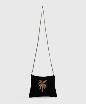 Cartera Bandolera Velvet Fiesta de Lounge, pequeña de fiesta en velvet con diseño bordado y strap de cadena.
