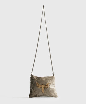Cartera Bandolera Velvet Fiesta de Lounge, pequeña de fiesta en velvet con diseño bordado y strap de cadena.