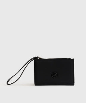 Billetera Mediana Street de Lounge en nylon negro con lanyard y compartimientos para tarjetas y monedas.
