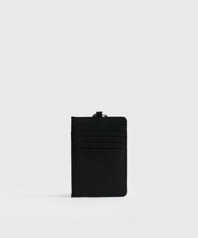Tarjetero Alargado Street de nylon negro con borde efecto cuero, marca Lounge, seis compartimientos para tarjetas.