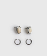 Set Aros Piedra de acero inoxidable con diseño trenzado y piedra, marca Lounge.