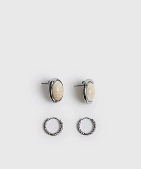 Set Aros Piedra de acero inoxidable con diseño trenzado y piedra, marca Lounge.