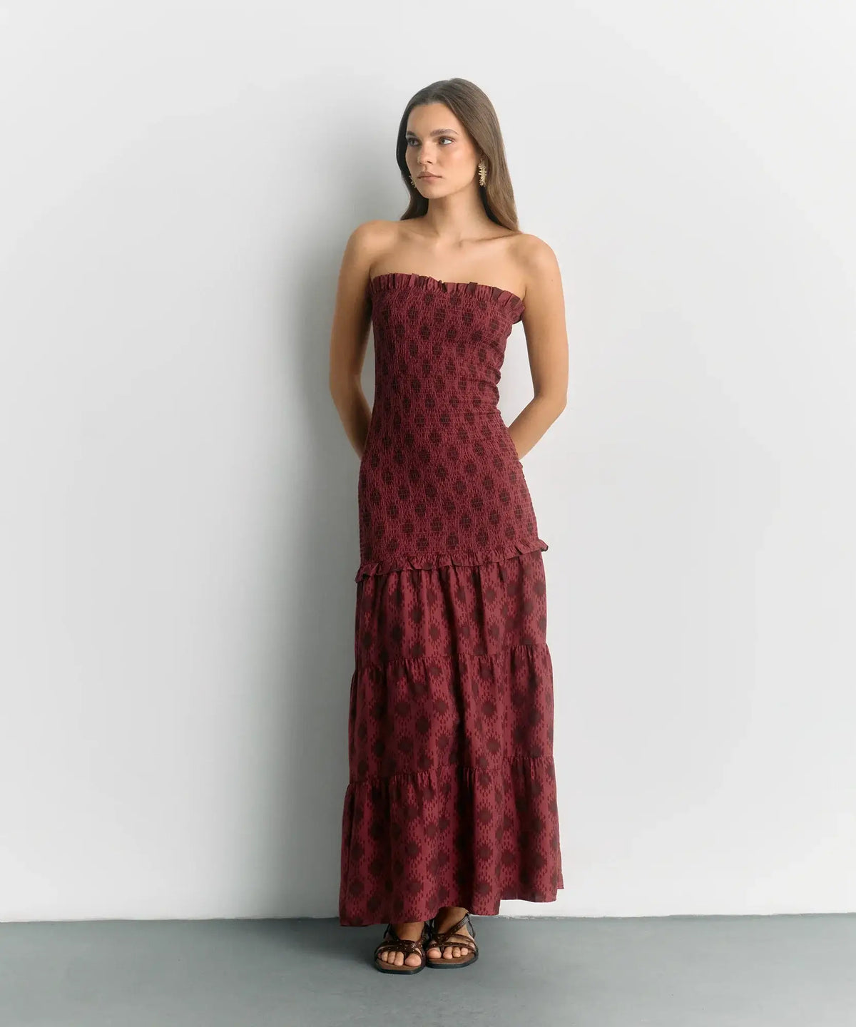 Vestido Largo Strapless Panal Flores Paradiso