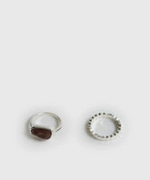 Set Anillos Piedra Boho de Lounge, juego de anillos de acero inoxidable con piedra y diseño en relieve.