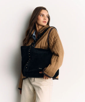 Cartera Tote Notebook Fake Suede Tachas