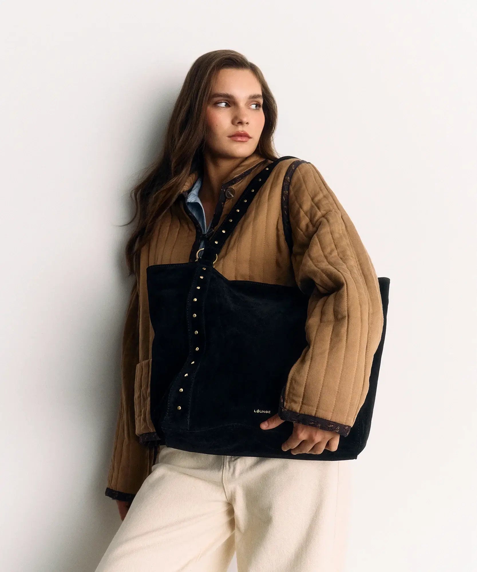Cartera Tote Notebook Fake Suede Tachas
