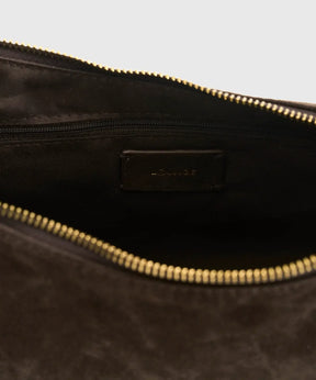 Interior de la Cartera Bandolera Fake Suede Boheme de Lounge, mostrando el bolsillo con cierre en suede oscuro.