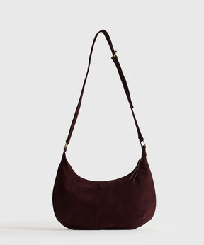 Cartera Bandolera Fake Suede Boheme de Lounge en color burdeos, diseño bohemio y contemporáneo.