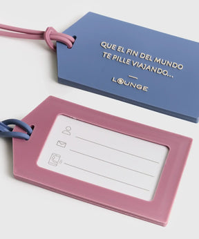 Set Etiquetas Para Maleta Travel Tag de Lounge con diseños coloridos y espacios para nombre, email y teléfono.