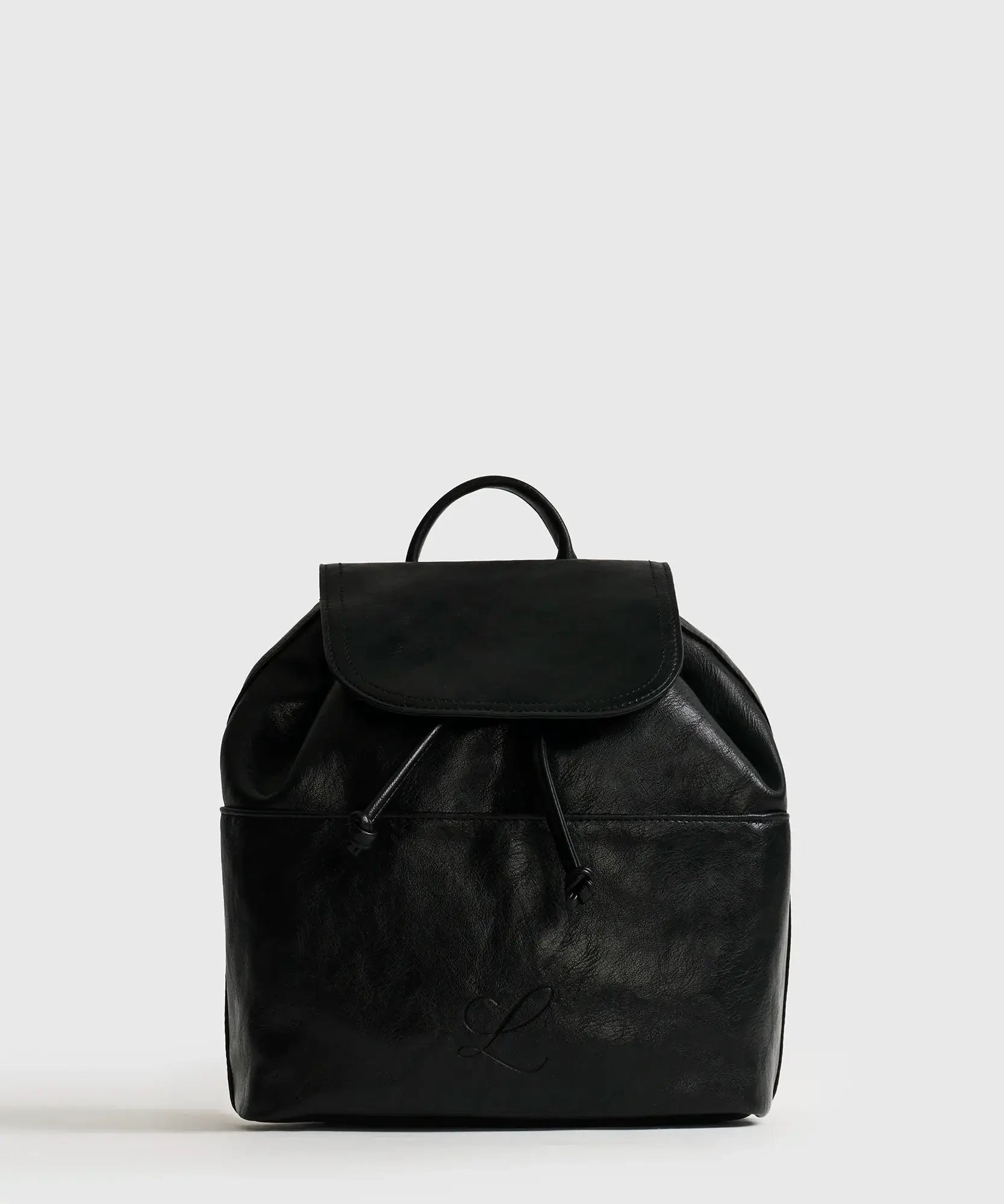 Mochila Icons Woman de Lounge, negro, mediana con bolsillo frontal y cierre de cordón ajustable.
