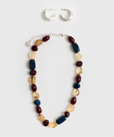 Set Collar Y Aros Caja Argolla Y Piedras