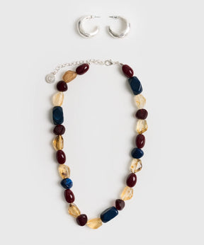 Set Collar Y Aros Caja Argolla Y Piedras