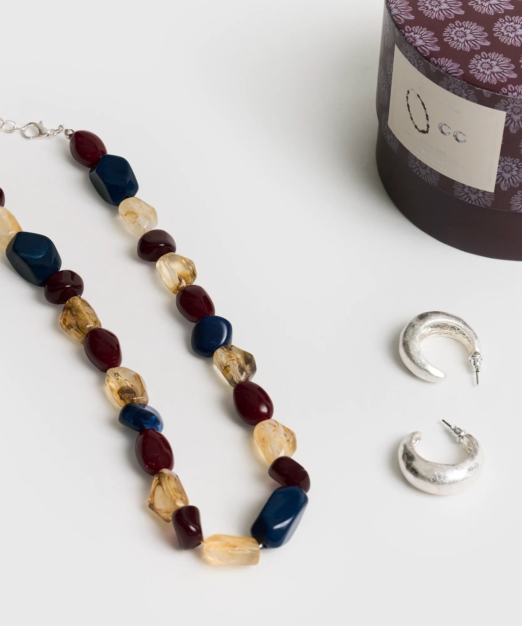 Set Collar Y Aros Caja Argolla Y Piedras