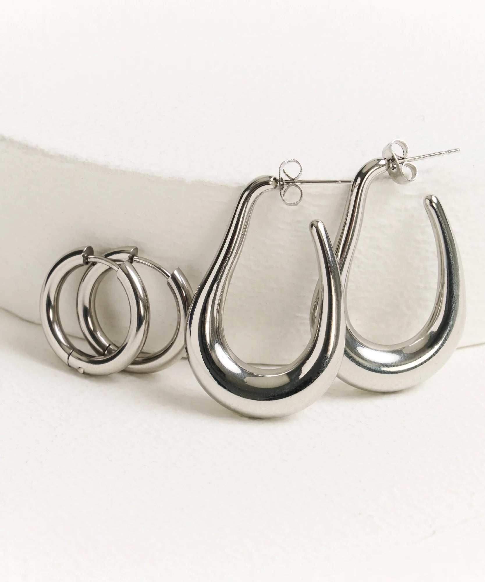 Set Aros Argollas Acero Inoxidable Woman