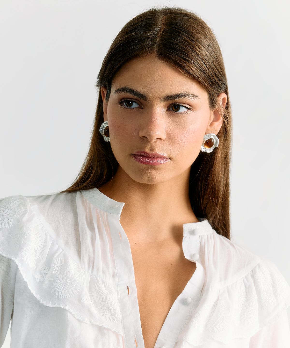 Aros Clip Machacado Piedra Boho