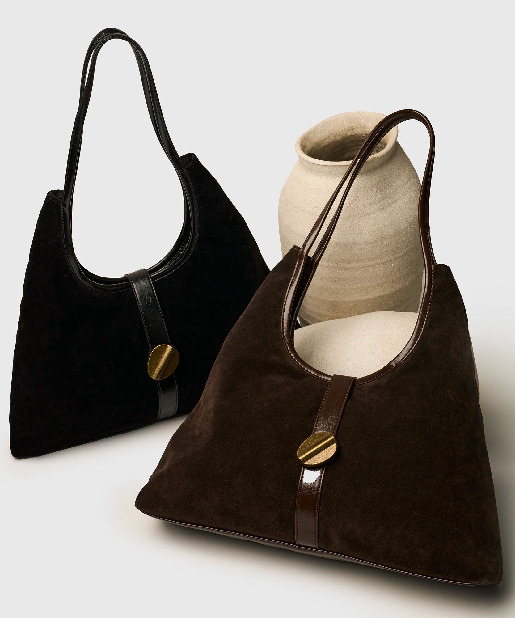 Cartera De Hombro Fake Suede Broche