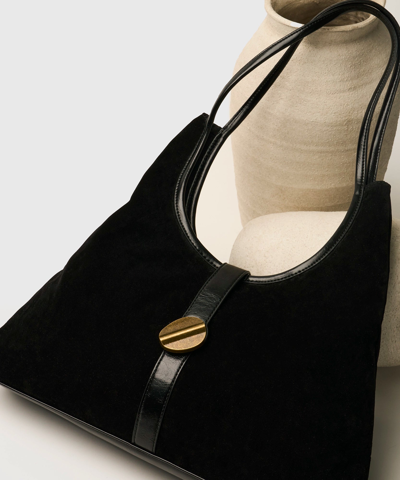 Cartera De Hombro Fake Suede Broche