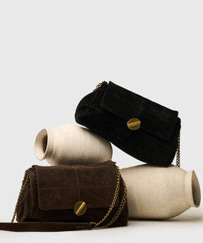 Cartera De Hombro Fake Suede Costuras