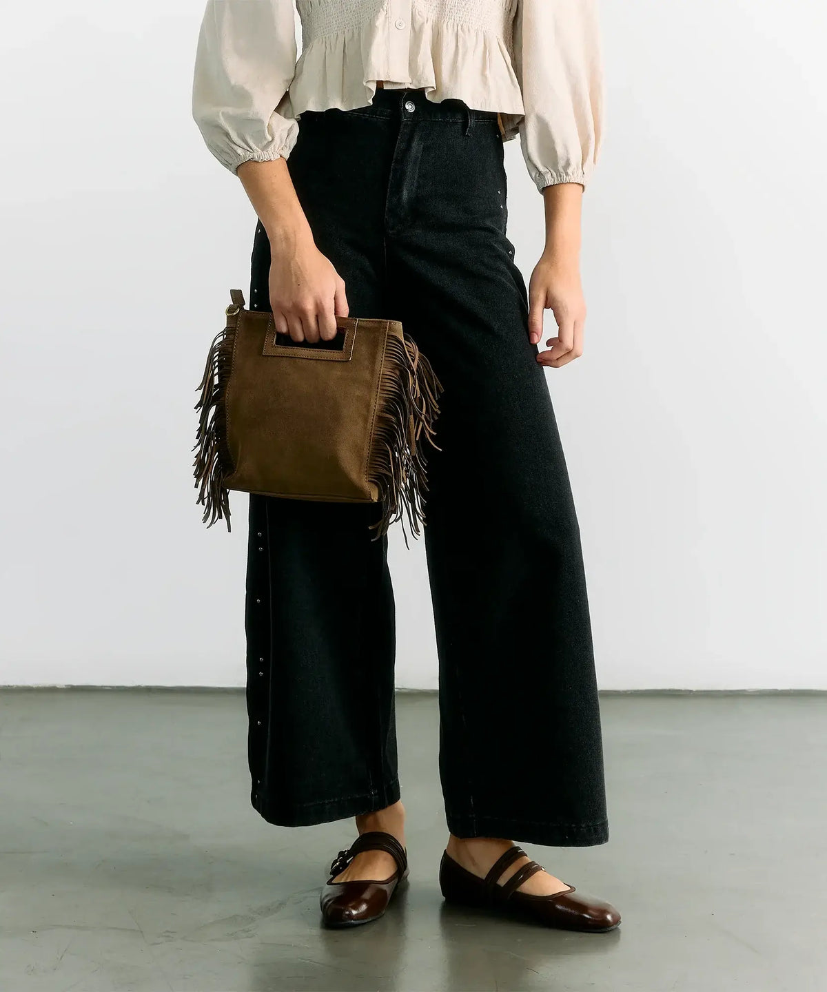 Cartera De Hombro Cuadrada Flecos Boho