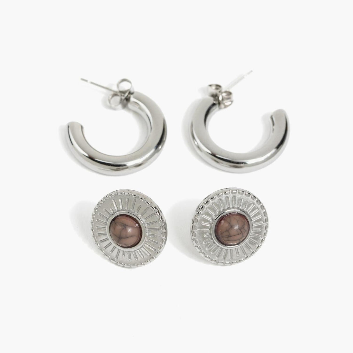 Set Aros Acero Inoxidable Textura