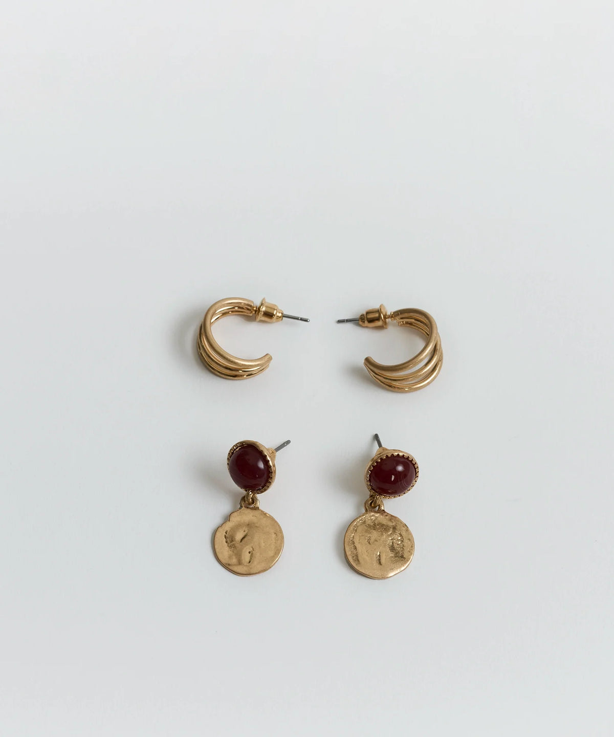 Set Aros Argollas Abiertas Piedra Machacada Boho