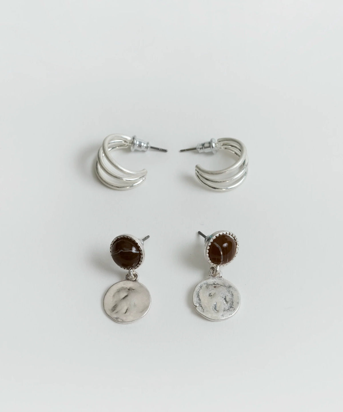 Set Aros Argollas Abiertas Piedra Machacada Boho