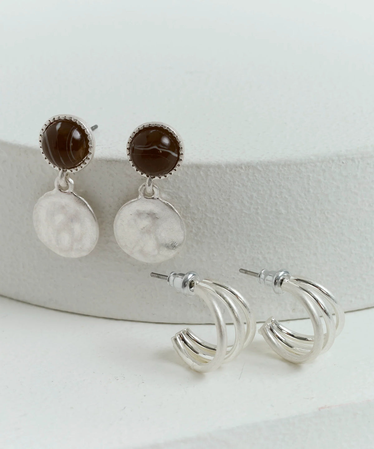 Set Aros Argollas Abiertas Piedra Machacada Boho