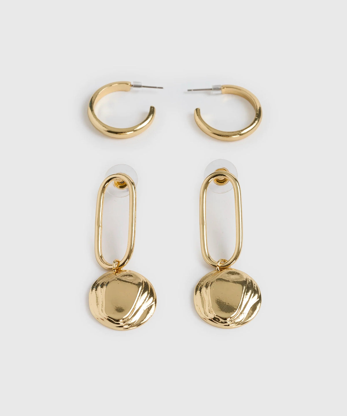 Set Aros Argollas Simples Y Monedas - Dorado